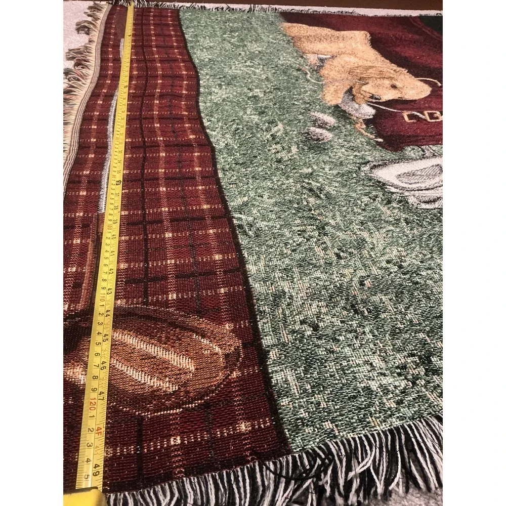 Two Puppy Golden Retriever and golf themed tapestry‎ throw blanket